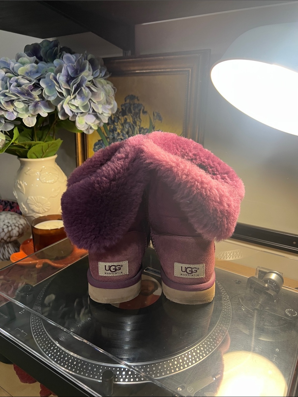 UGG Women's Short Shearling Boots in Plum - Picture 4 of 7